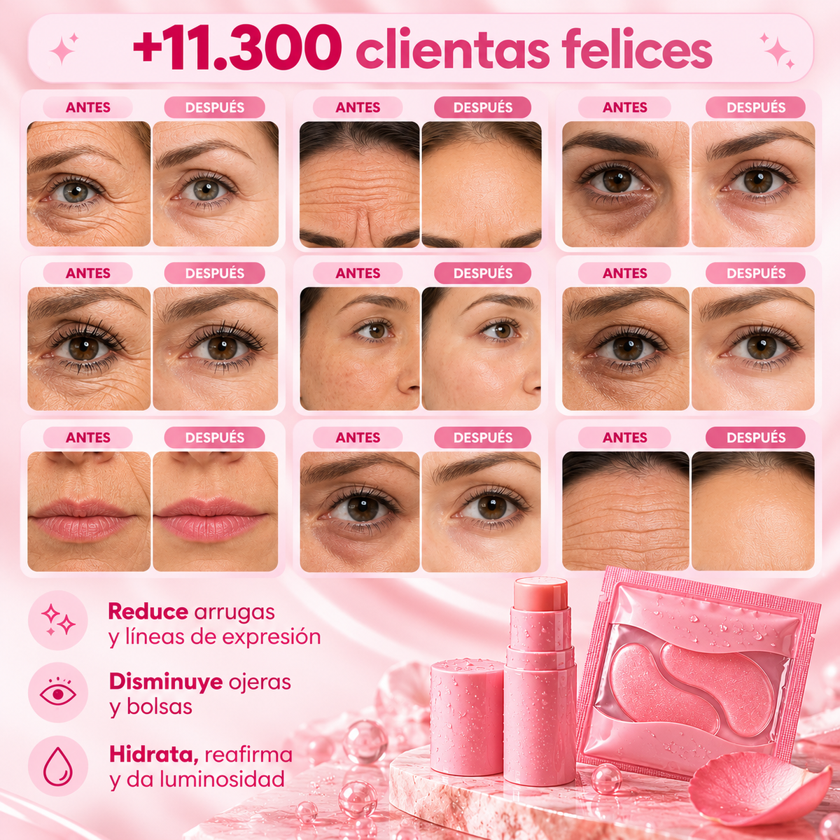 Bálsamo de Colágeno Rosa PDRN + Parches para Ojos GRATIS